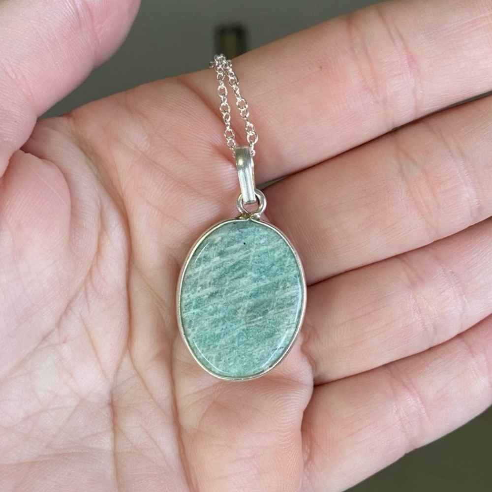 Genuine Sterling Silver and Amazonite pendant necklace Aqua Blue - Picture 2 of 4